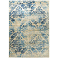 Calypso Bone Rug by Rug Culture featuring blue damask pattern in navy and sky blue on bone background, machine-made synthetic rug
