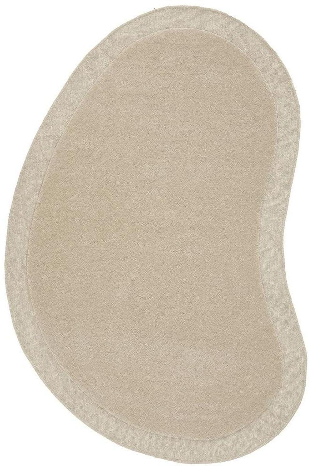 Cleo Beige Rug featuring solid oval curve design in beige and cream on light ivory background, hand-tufted wool