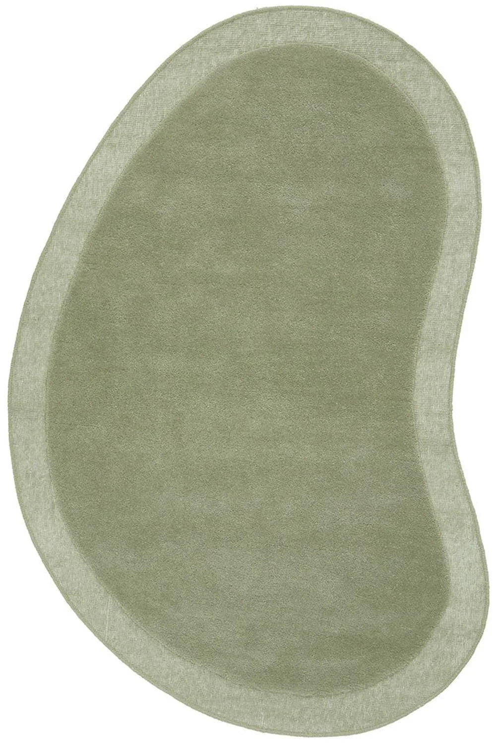 Cleo Moss Rug featuring a soft curved oval in moss green with a lighter border, Rug Culture