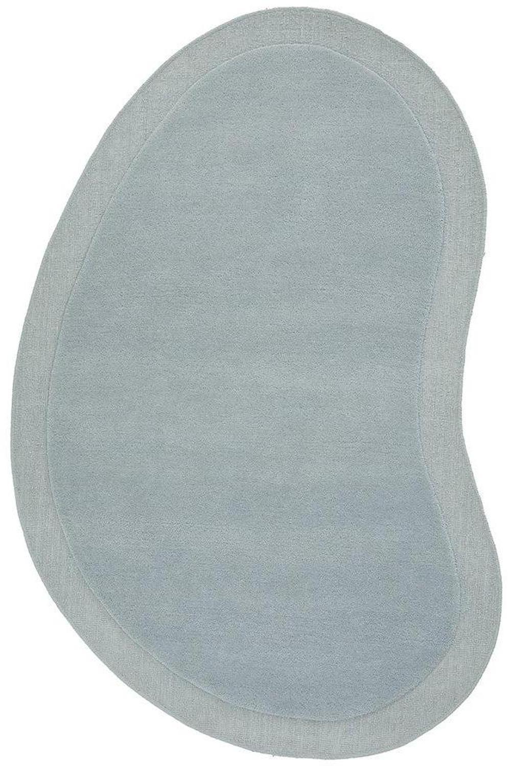 Cleo Sky Rug featuring abstract curved design in powder blue and light grey on white background, hand-tufted wool