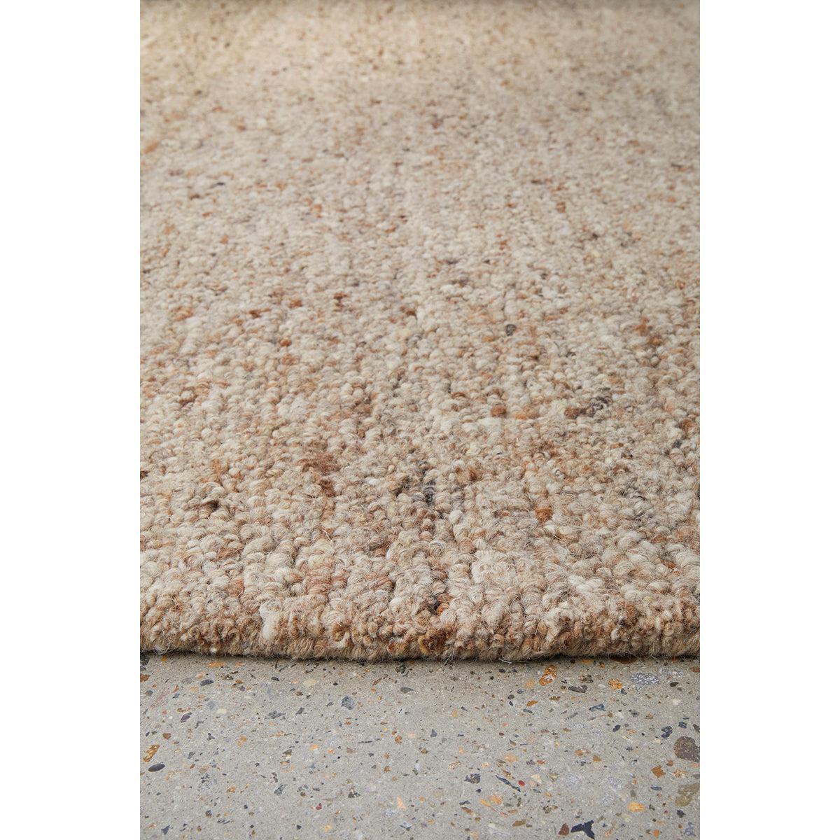 Conscious Loom Embrace Beige Runner Rug featuring shaggy boucle texture in beige, cream and taupe on beige background
