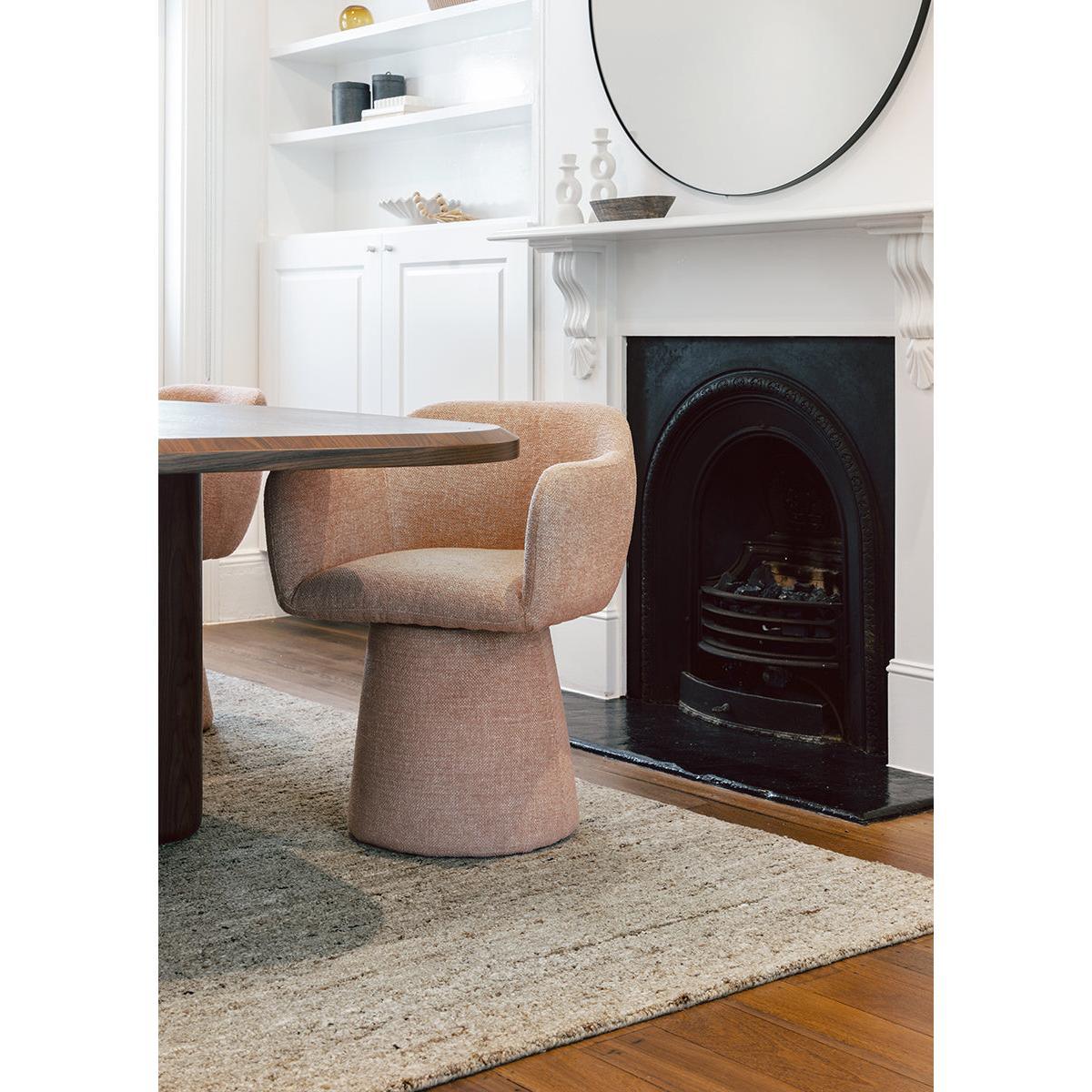 Conscious Loom Embrace Beige Rug featuring textured beige pattern in taupe and cream on brown wood floor, tufted wool