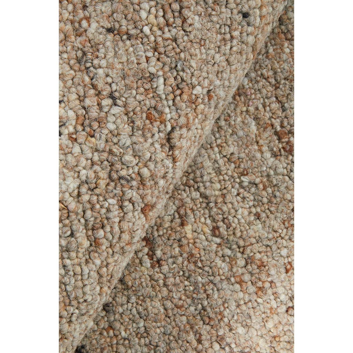 Conscious Loom Embrace Beige Rug featuring textured boucle in beige, cream, taupe, camel on beige base, tufted wool