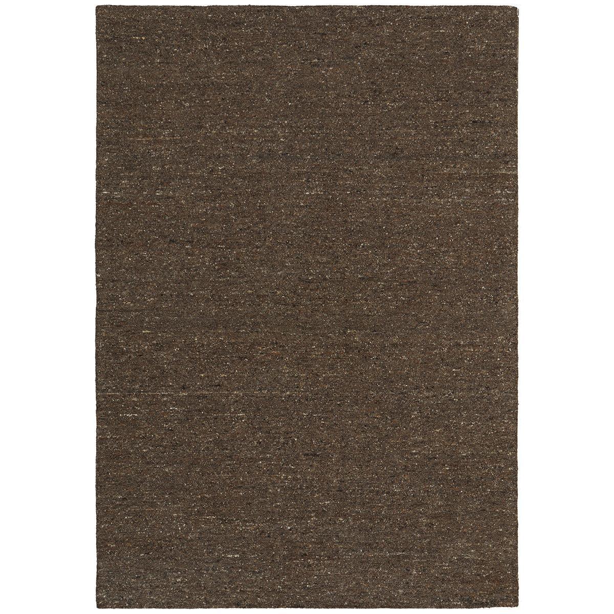 Conscious Loom Embrace Brown Rug featuring textured speckled pattern in chocolate brown on white background, woven wool