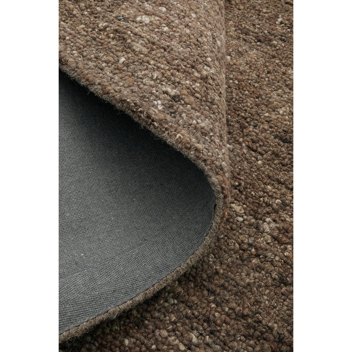 Conscious Loom Embrace Brown Rug featuring textured shag pile in brown and beige on grey backing, hand-tufted wool