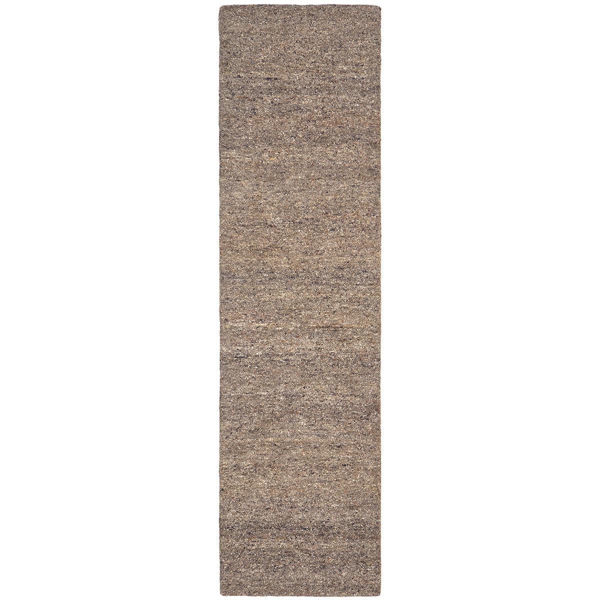 Conscious Loom Embrace Stone Runner Rug featuring textured speckled pattern in stone, taupe, beige and grey on white background, power-loomed wool