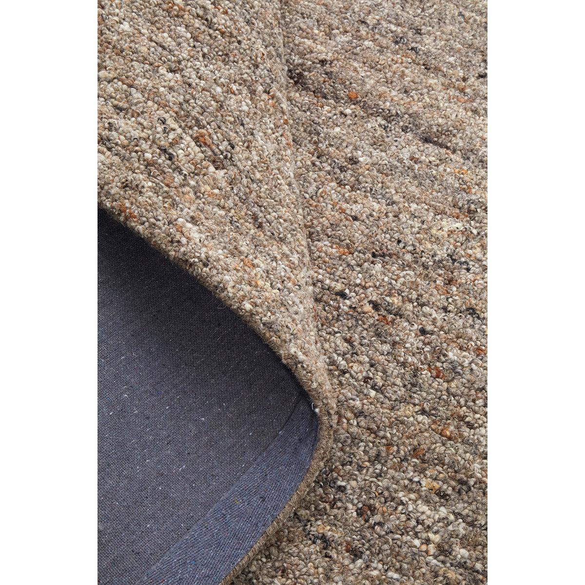 Conscious Loom Embrace Stone Runner Rug featuring textured speckled beige, taupe and rust on charcoal, hand-loomed wool