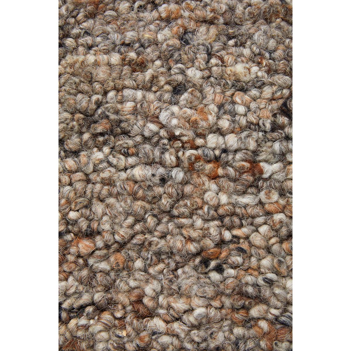 Conscious Loom Embrace Stone Rug featuring boucle texture in beige taupe greige on white background, hand-tufted wool