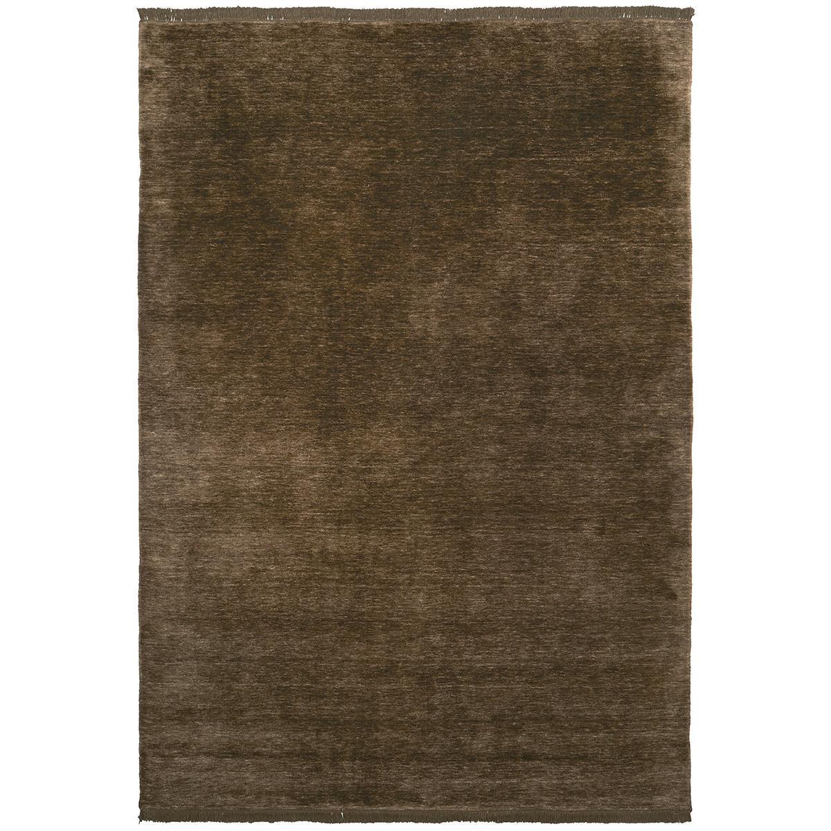 Conscious Loom Kinship Bear Brown Rug featuring solid brown in dark chocolate on white background, hand-loomed wool