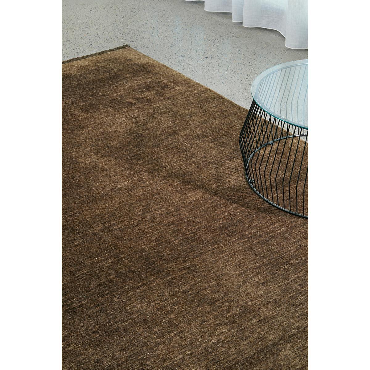 Conscious Loom Kinship Bear Brown Rug featuring plain dark chocolate brown and chestnut on grey, hand-tufted wool