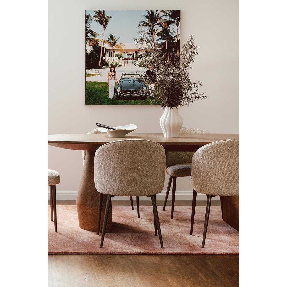 Conscious Loom Kinship Blush Pink Rug featuring solid colour design in blush pink on warm beige floor, handwoven wool