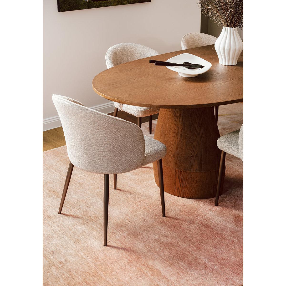 Conscious Loom Kinship Blush Pink Rug featuring textured pattern in blush pink and cream on beige floor, handwoven wool