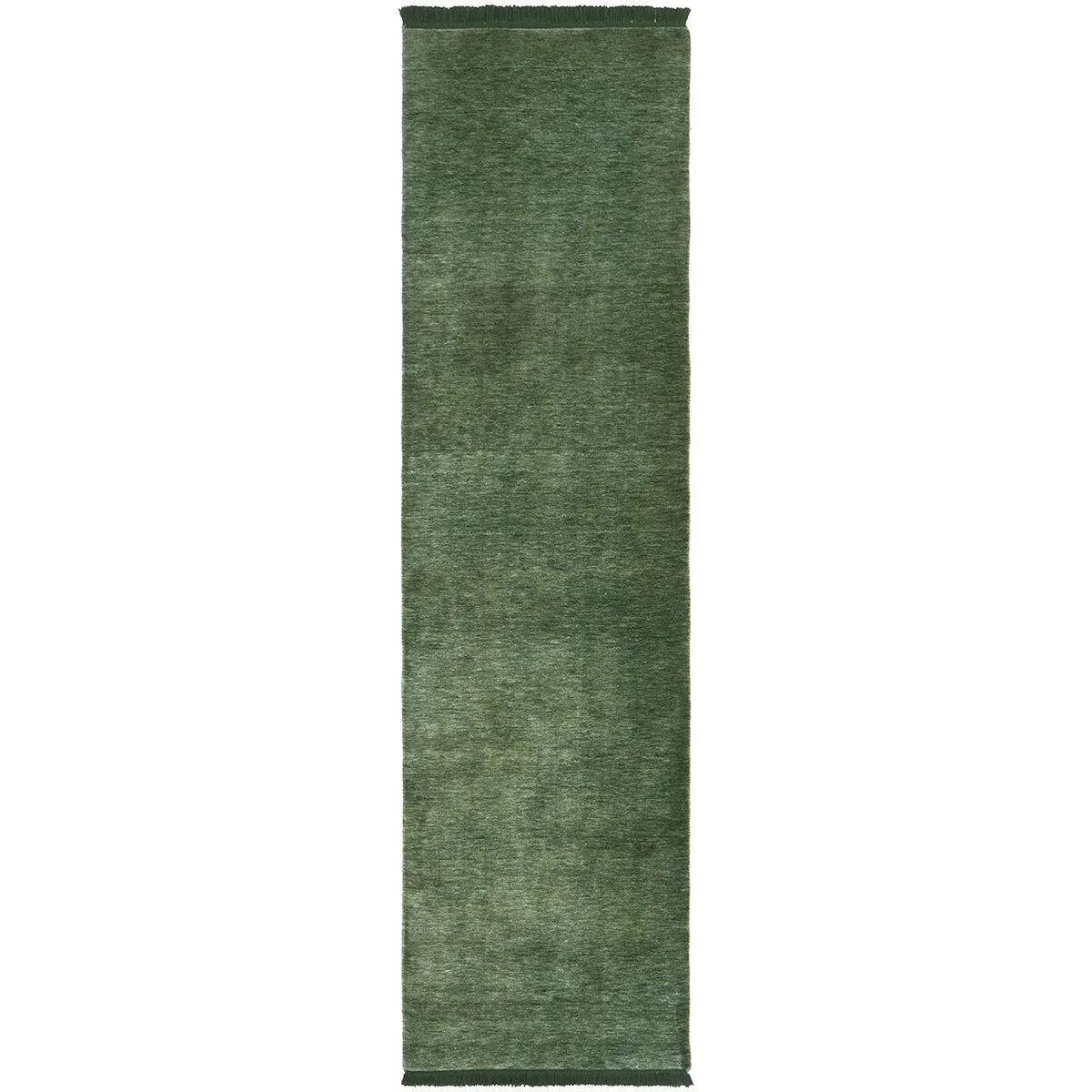 Conscious Loom Kinship Forest Green Rug featuring gradient in forest green, olive and moss on white, hand-loomed wool