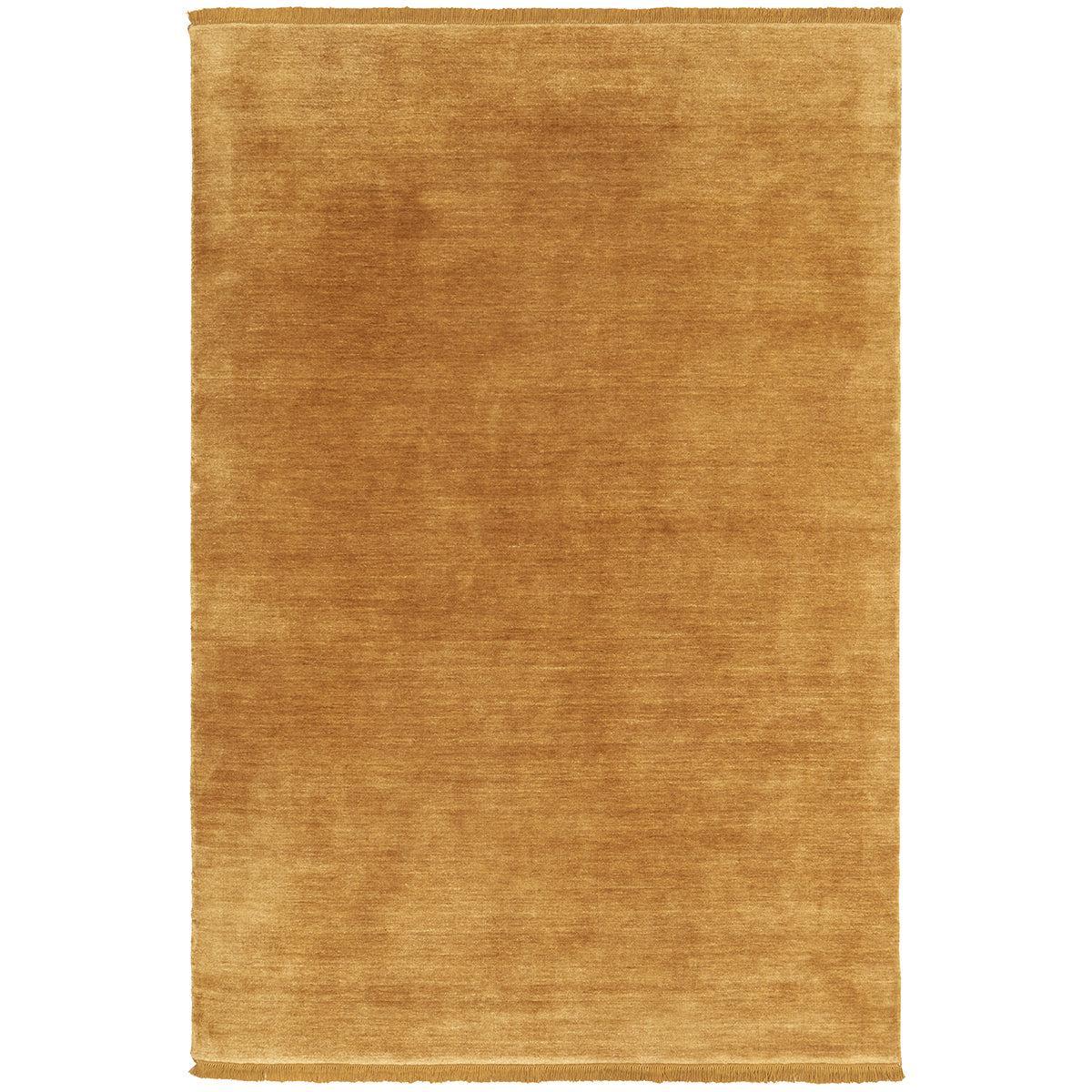 Conscious Loom Kinship Honey Rug featuring solid colour in honey, amber, ochre on white background, handwoven wool
