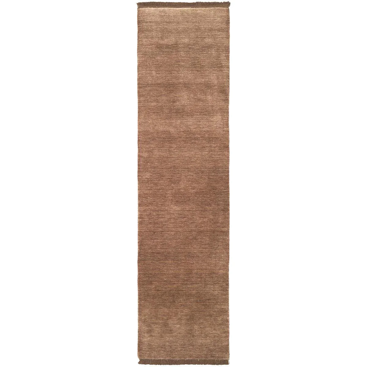 Conscious Loom Kinship Mocha Mousse Runner Rug featuring textured solid in mocha and chestnut on white, loom-woven wool.