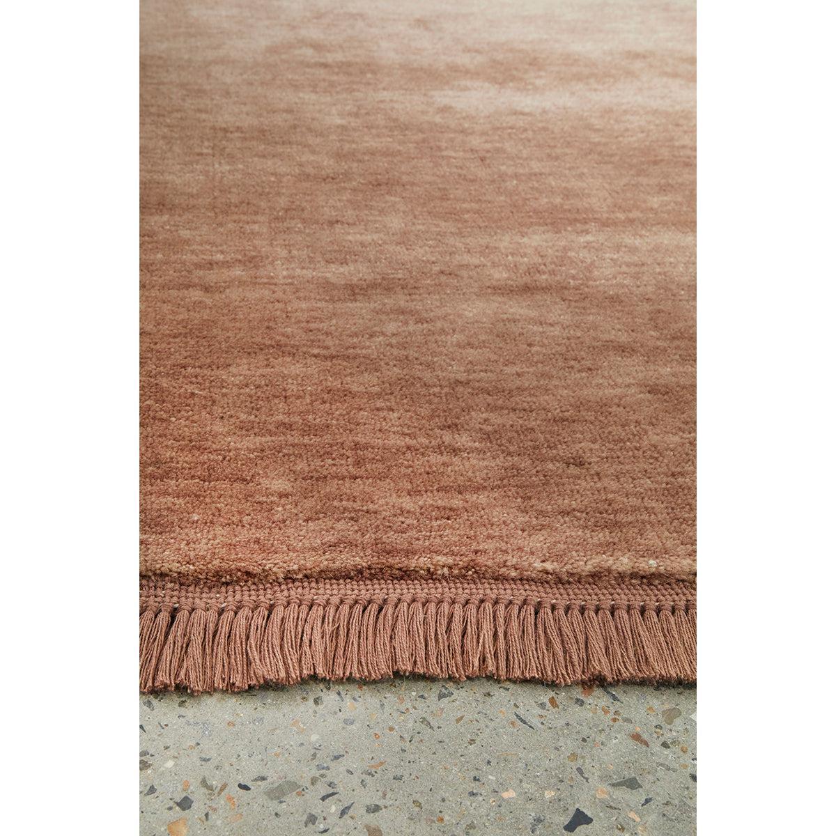 Conscious Loom Kinship Mocha Mousse Runner Rug, textured mocha, brown and taupe on light grey concrete; hand-loomed wool