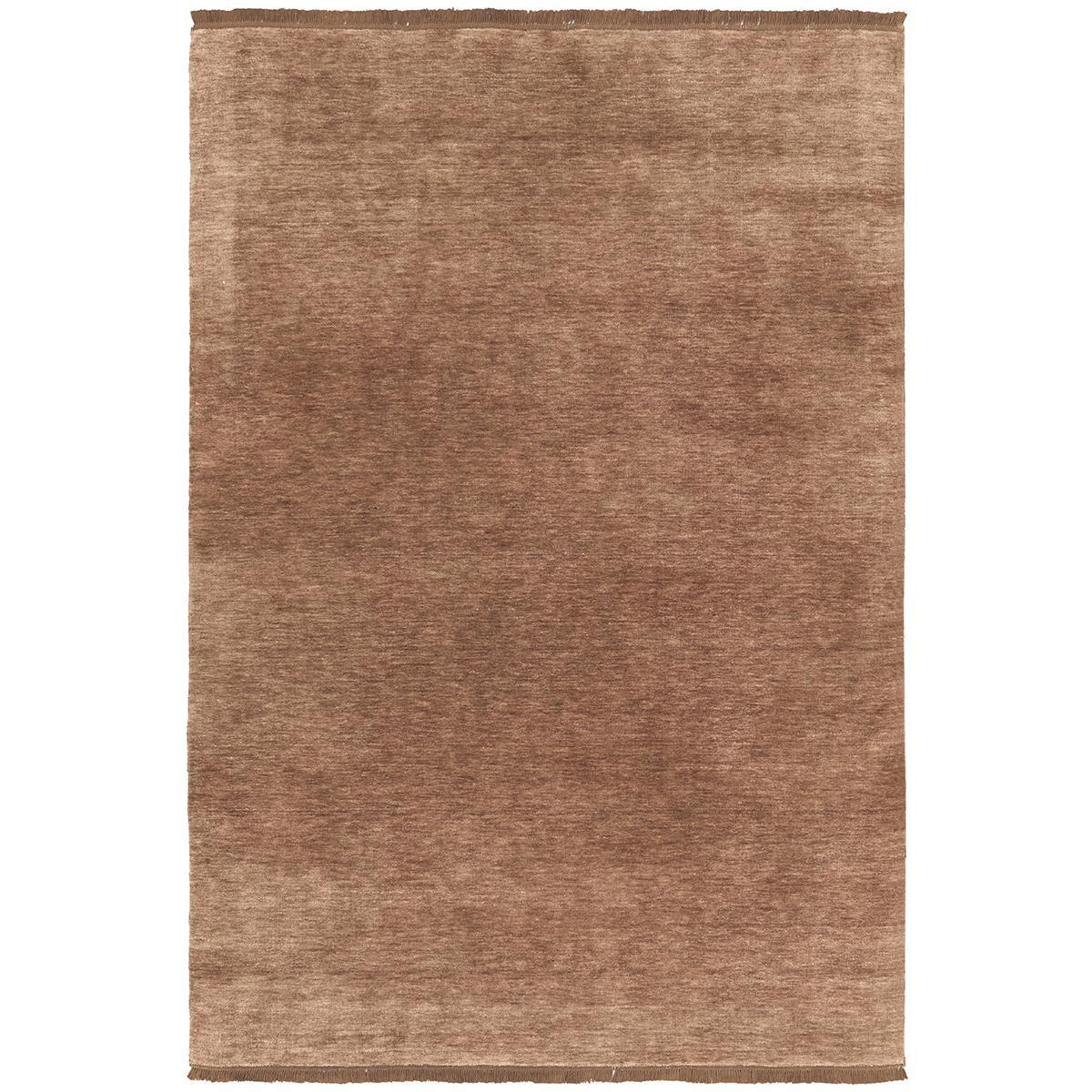 Conscious Loom Kinship Mocha Mousse Rug featuring solid mocha, chocolate brown and tan on white background, tufted wool