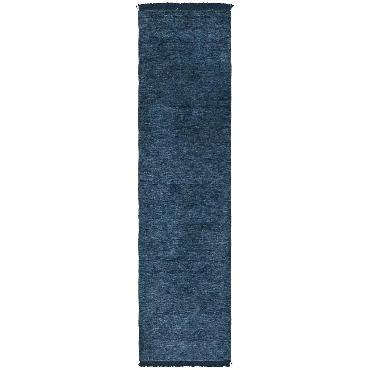 Conscious Loom Kinship Navy Rug featuring tonal textured navy blue, indigo and steel blue on white background, hand-tufted wool