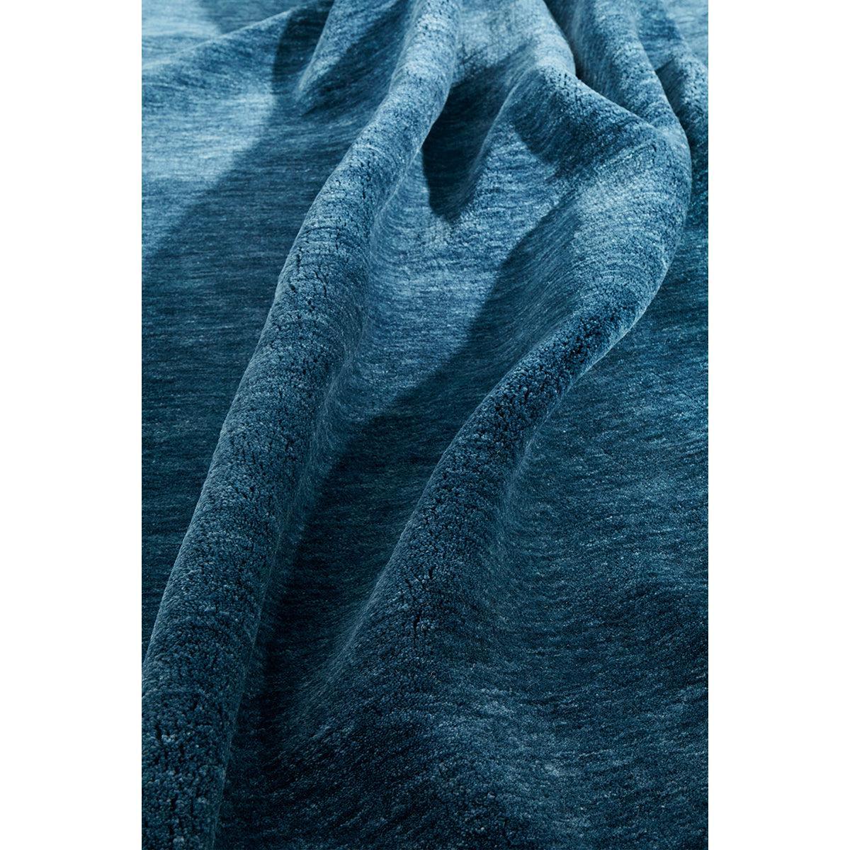 Conscious Loom Kinship Navy Runner Rug textured blue surface in navy, cobalt and steel on white background, tufted wool