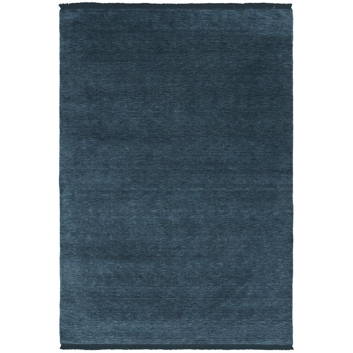 Conscious Loom Kinship Navy Rug featuring tonal gradient texture in navy blue, indigo and slate blue on white background, hand-loomed wool