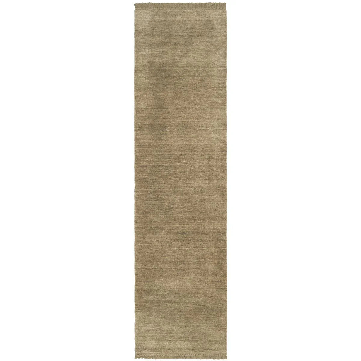 Conscious Loom Kinship Oyster Runner Rug featuring tonal gradient in oyster, taupe and sand on white background, hand-loomed wool