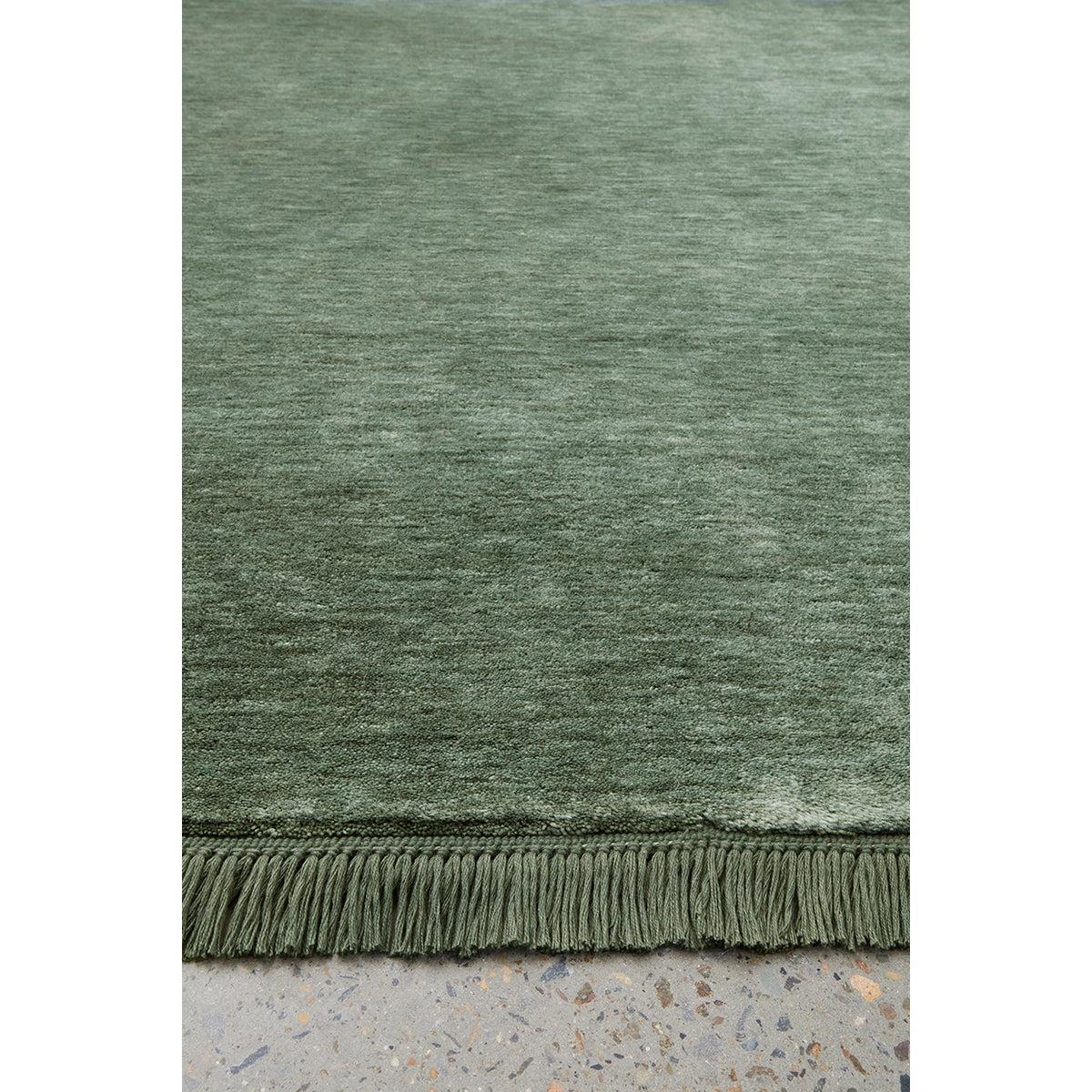 Conscious Loom Kinship Sage Green Runner Rug featuring solid sage, olive and moss on light grey background woven wool
