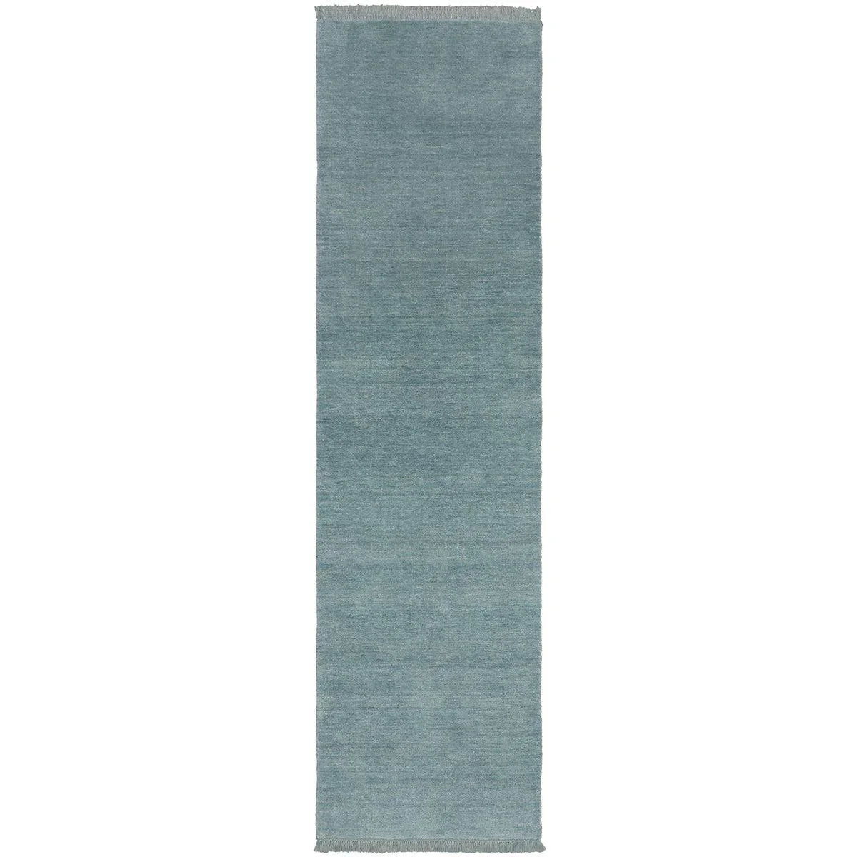 Conscious Loom Kinship Sky Blue Rug featuring textured weave in sky blue, steel blue and teal on white, handwoven wool