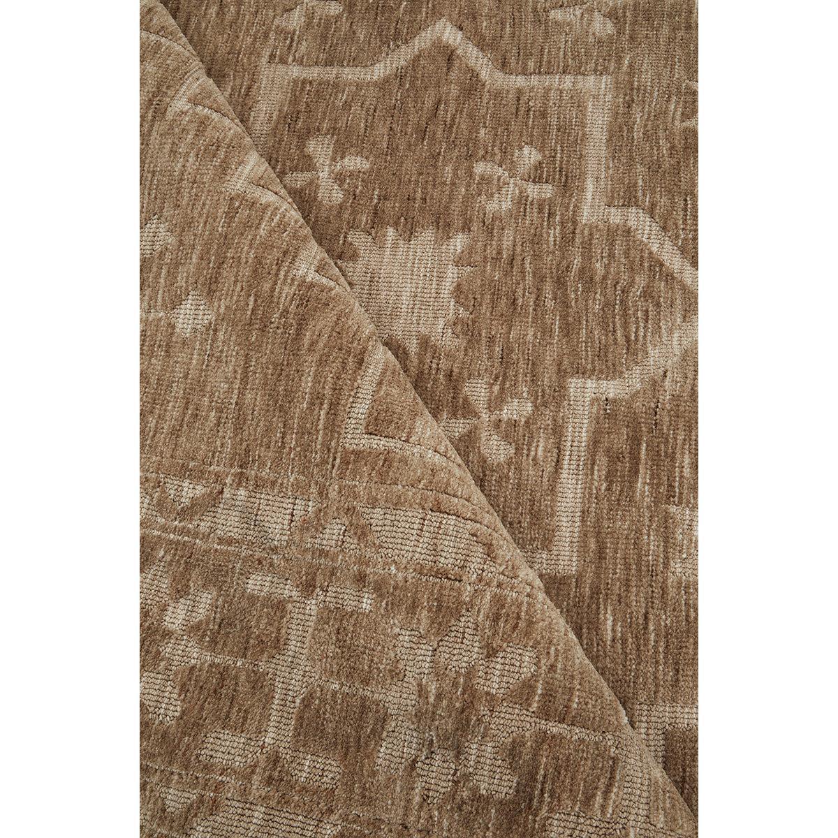 Darren Palmer Ceylon Almond Runner Rug featuring botanical pattern in almond, beige and taupe on brown machine-made wool