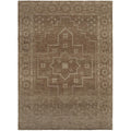 Darren Palmer Ceylon Almond Rug featuring geometric medallion in almond beige taupe on brown background, tufted wool