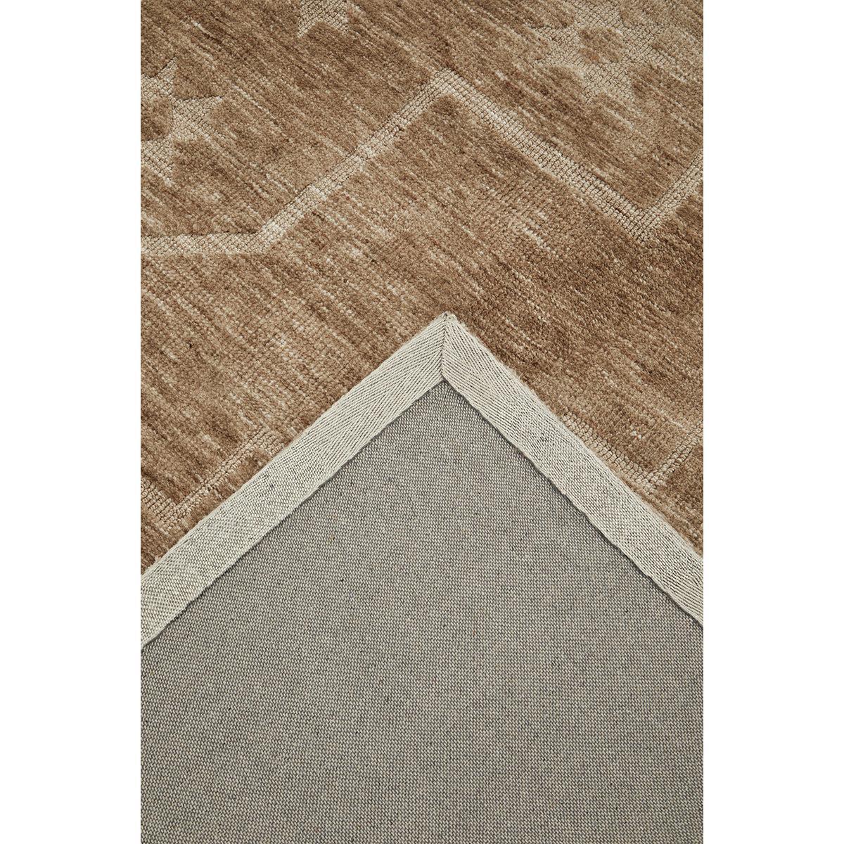 Darren Palmer Ceylon Almond Rug featuring geometric pattern in almond brown, tan, beige on white, hand-tufted wool.