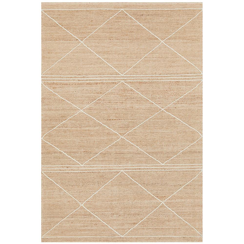 Darren Palmer Earth Natural Rug featuring diamond lattice in beige, cream and white on beige background, handtufted jute