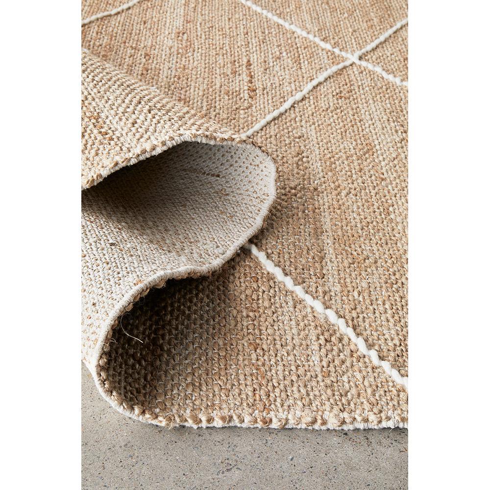 Darren Palmer Earth Natural Rug featuring geometric diamond grid in beige, tan and cream on ivory background, handwoven natural fiber