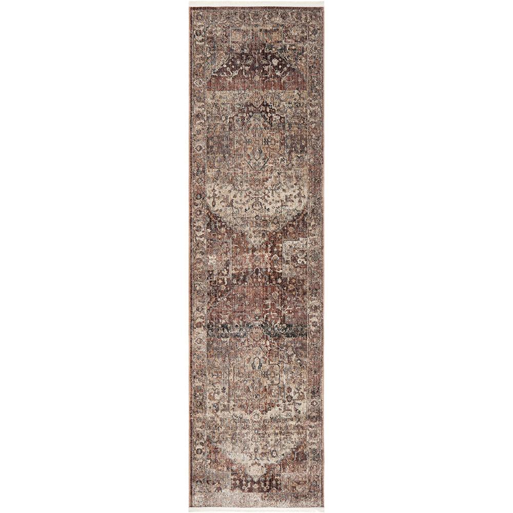 Darren Palmer Heirloom Plum Runner Rug with medallion pattern in plum, taupe, beige on cream backdrop, handtufted wool