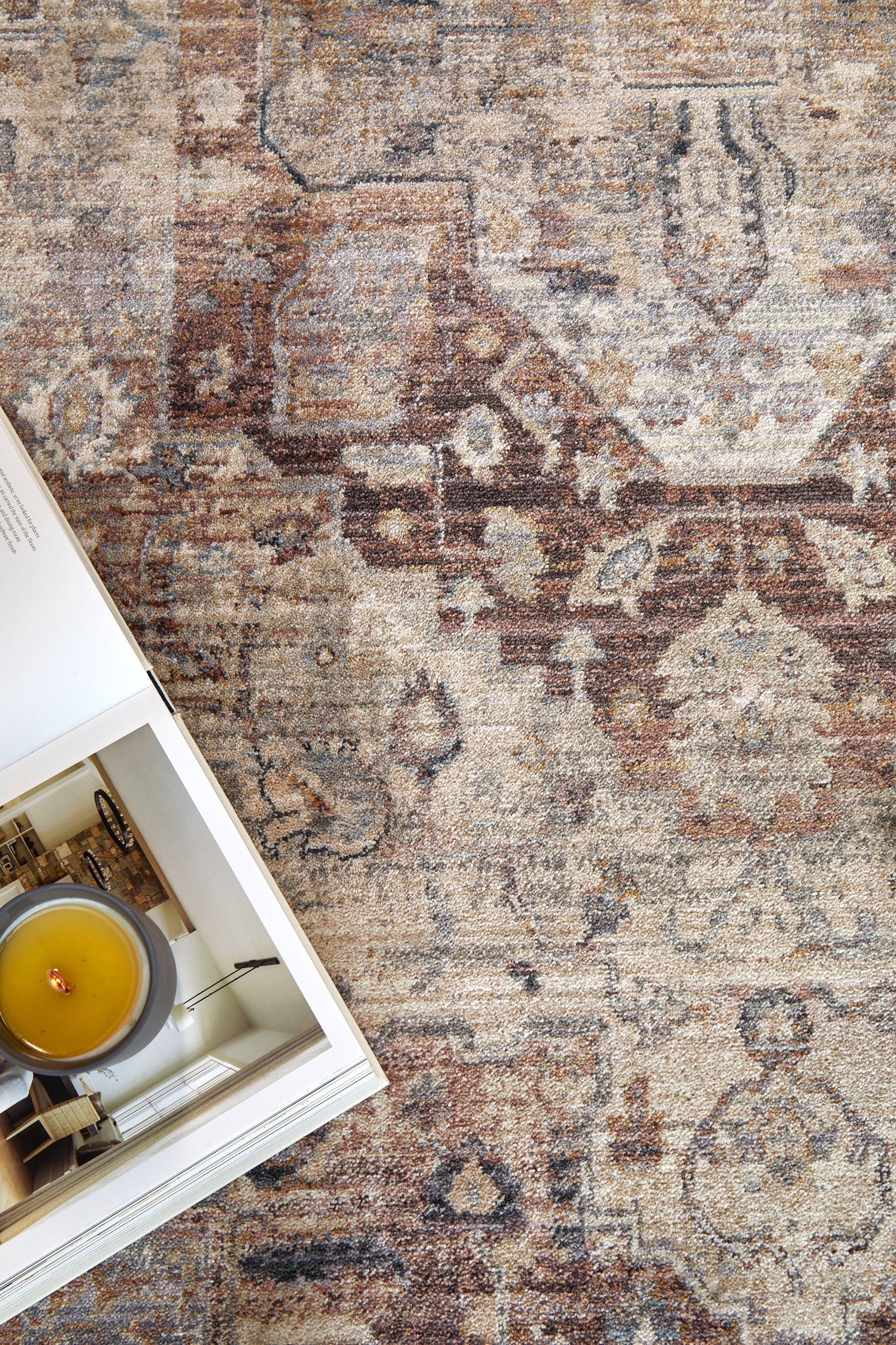 Darren Palmer Heirloom Plum Rug featuring floral pattern in cream, beige, taupe and brown on ivory, hand-tufted wool