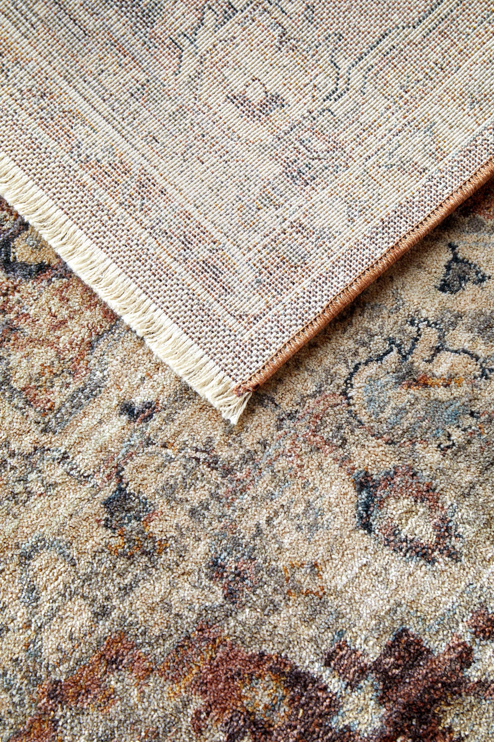 Darren Palmer Heirloom Plum Rug featuring vintage pattern in cream, taupe and beige on ivory background, hand-tufted wool