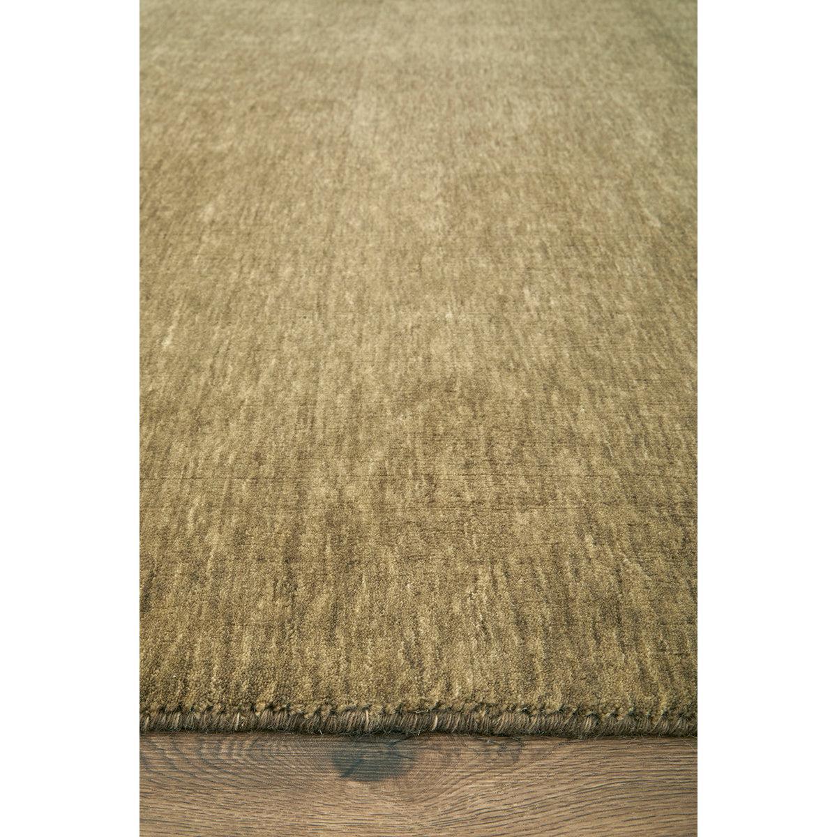 Darren Palmer Legacy Olive Runner Rug featuring textured linear pattern in olive, sage, beige, taupe on warm brown floor, hand-tufted wool