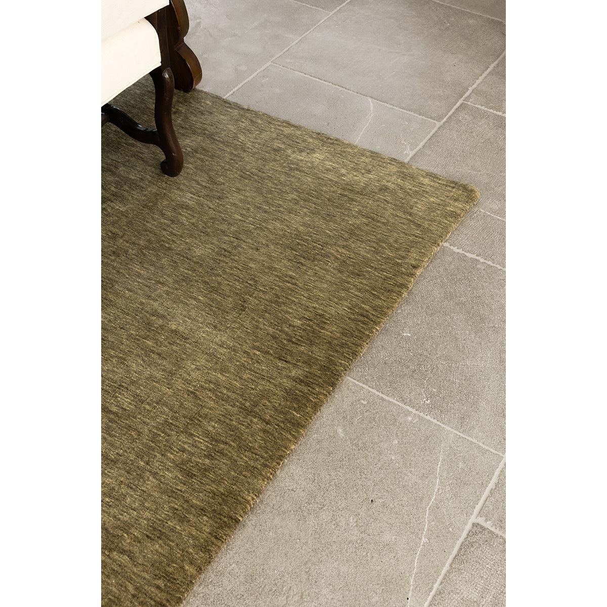 Darren Palmer Legacy Olive Rug featuring olive-green weave in olive and brown on grey background, hand-tufted wool