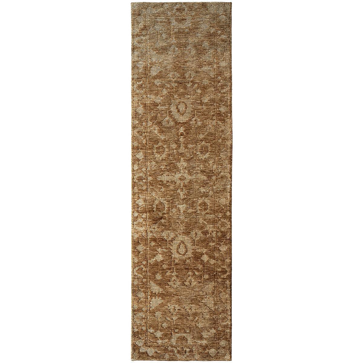 Darren Palmer Malabar Ginger Runner Rug featuring floral in ginger brown and taupe on dark brown, machine-made wool