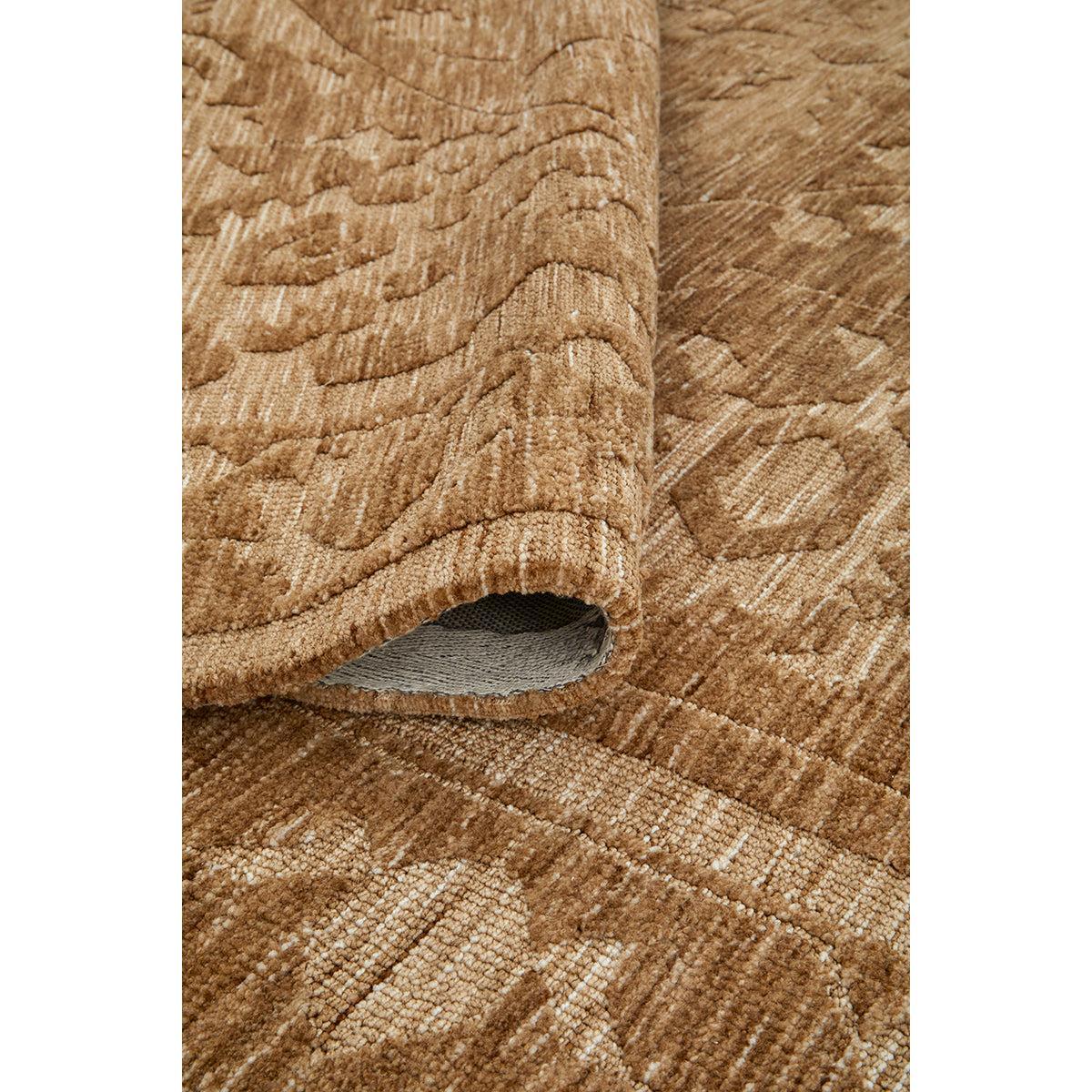 Darren Palmer Malabar Ginger Runner Rug, geometric pattern in brown, caramel and ivory on white power-loomed wool