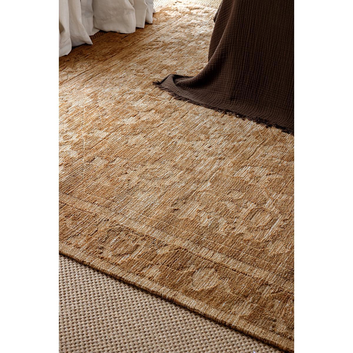 Darren Palmer Malabar Ginger Rug featuring vintage pattern in ginger, camel, tan on cream background, hand-tufted wool
