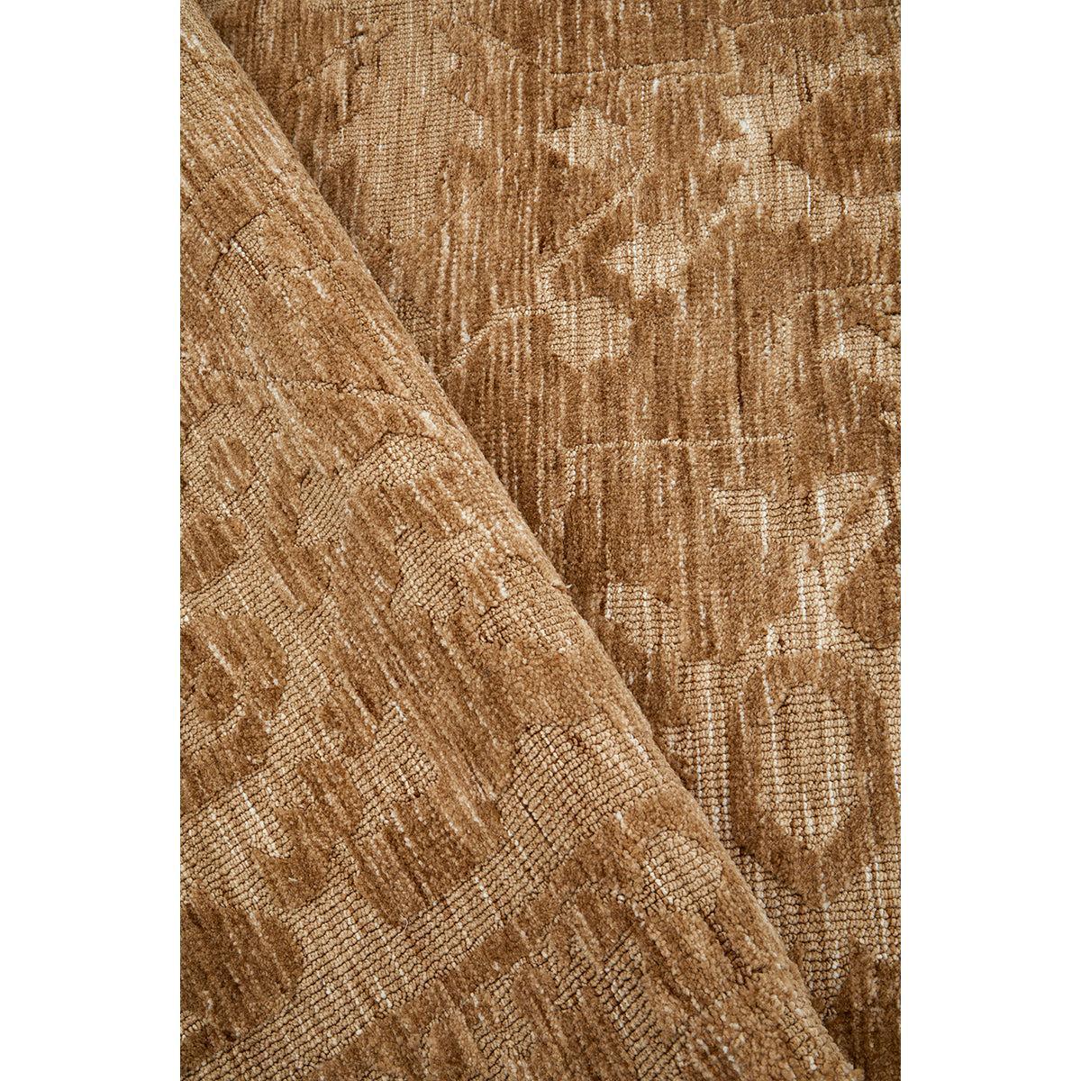 Darren Palmer Malabar Ginger Rug featuring distressed floral pattern in ginger, caramel and cream on white background, machine-woven polypropylene