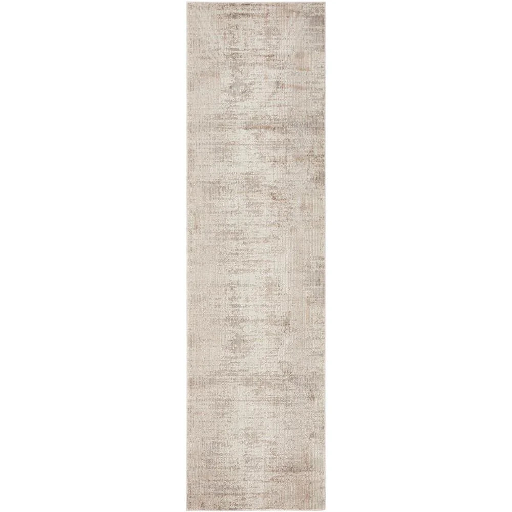 Darren Palmer Morgana Stone Runner Rug with abstract distressed pattern in beige-taupe-cream on white, machine-made polyester
