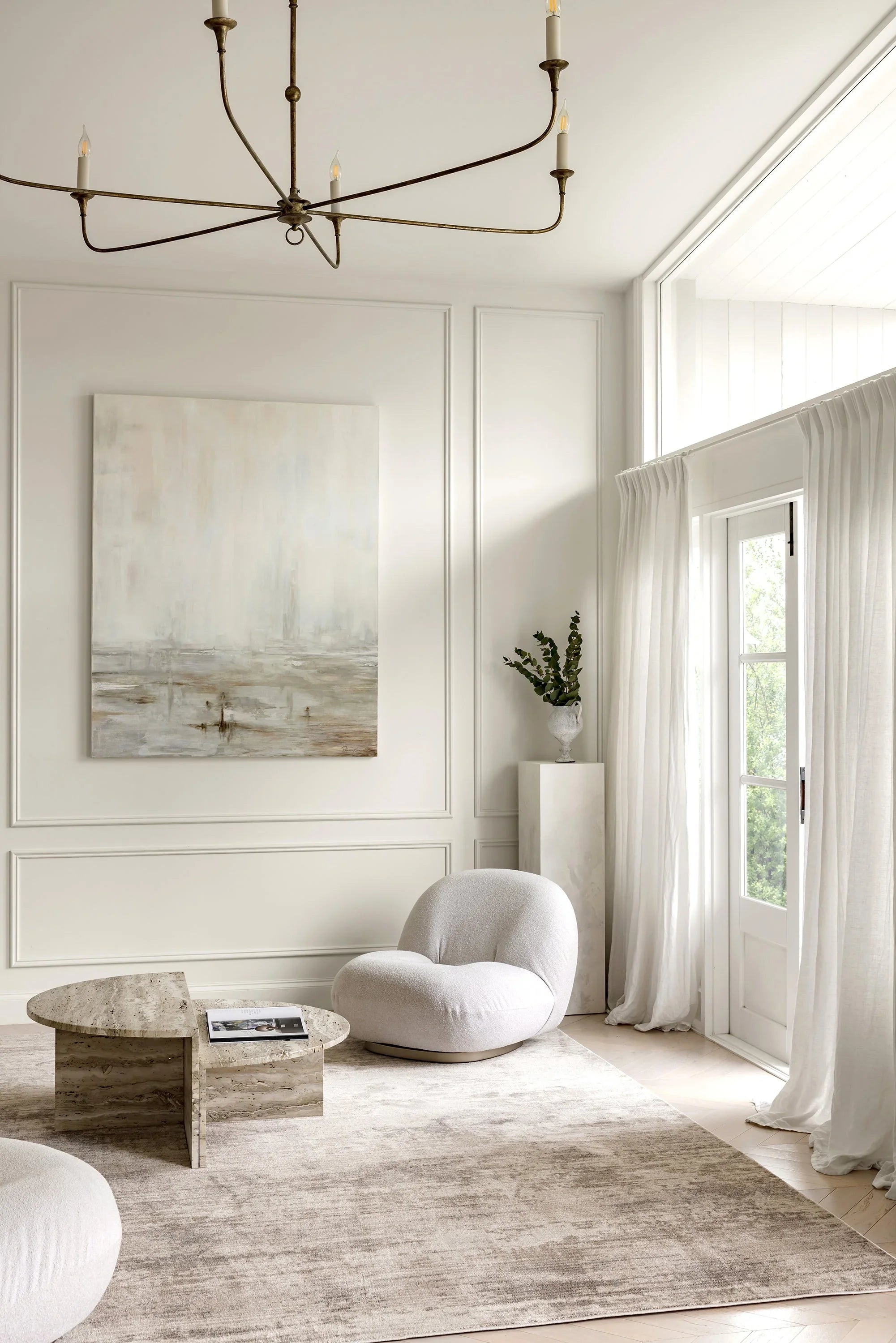 Darren Palmer Morgana Stone Rug featuring stone pattern in cream, taupe and beige on ivory background, hand-tufted wool.