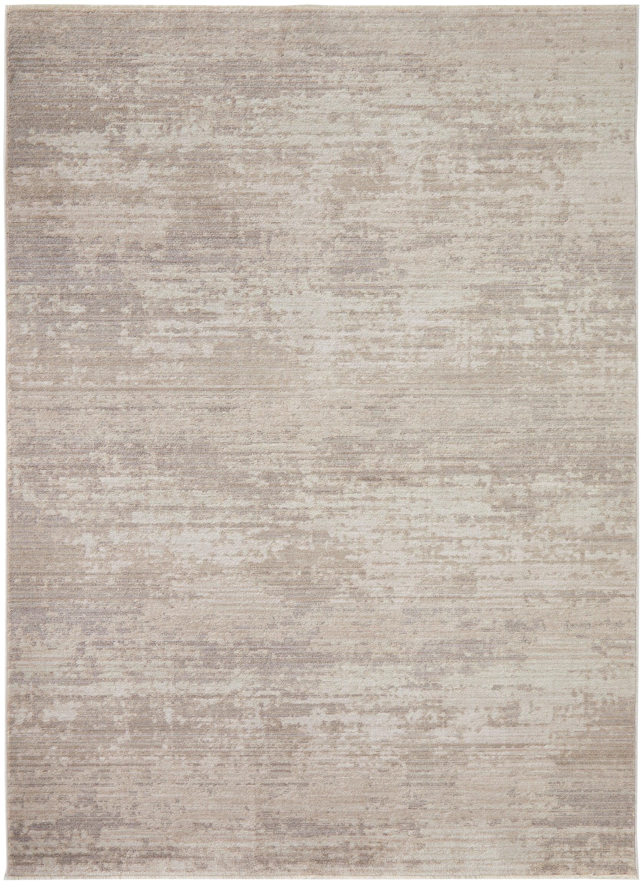 Darren Palmer Morgana Rug with abstract distressed pattern in taupe beige ivory on cream base, machine-made polyester