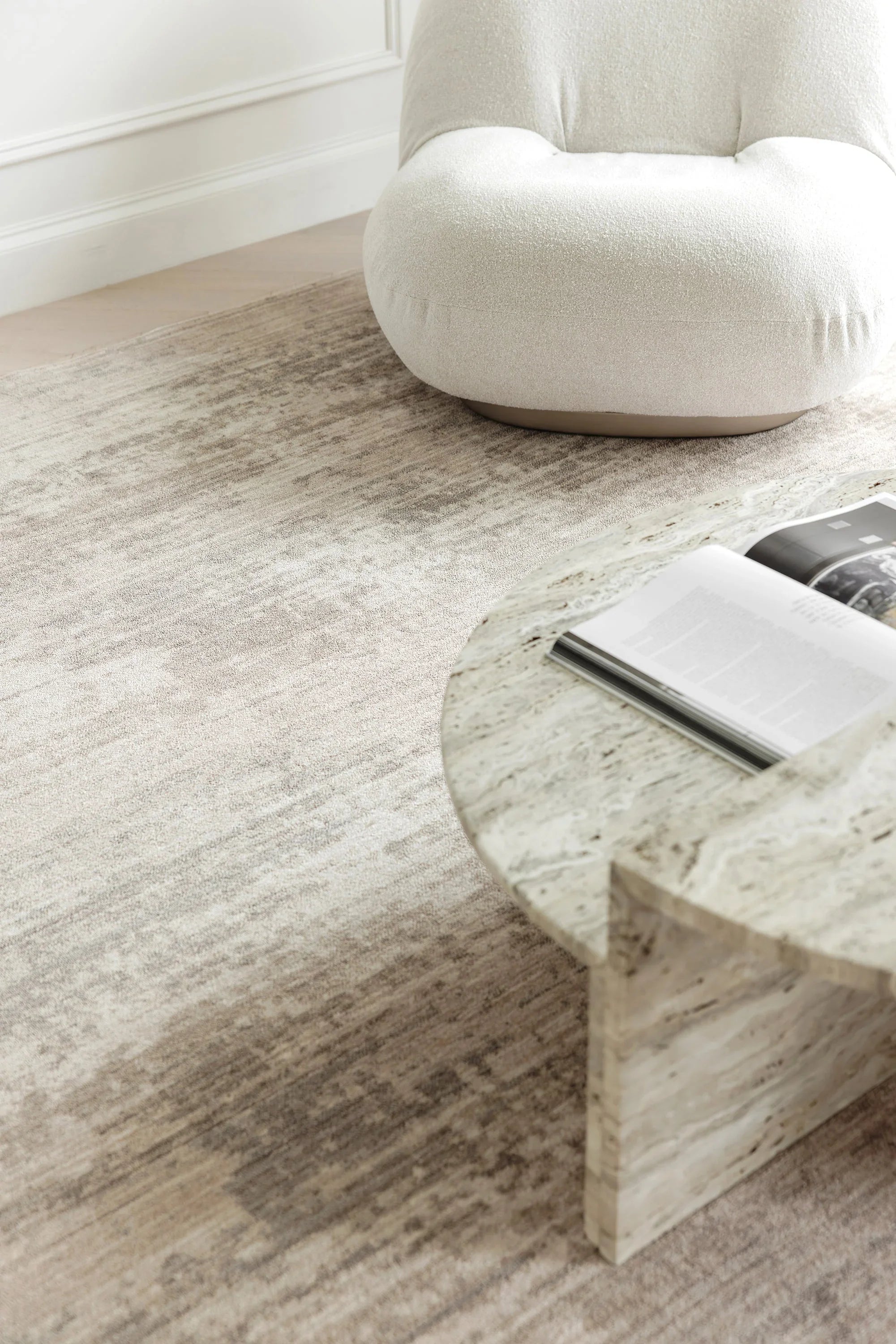 Darren Palmer Morgana Rug featuring abstract pattern in stone, taupe and beige on ivory, machine-made polypropylene
