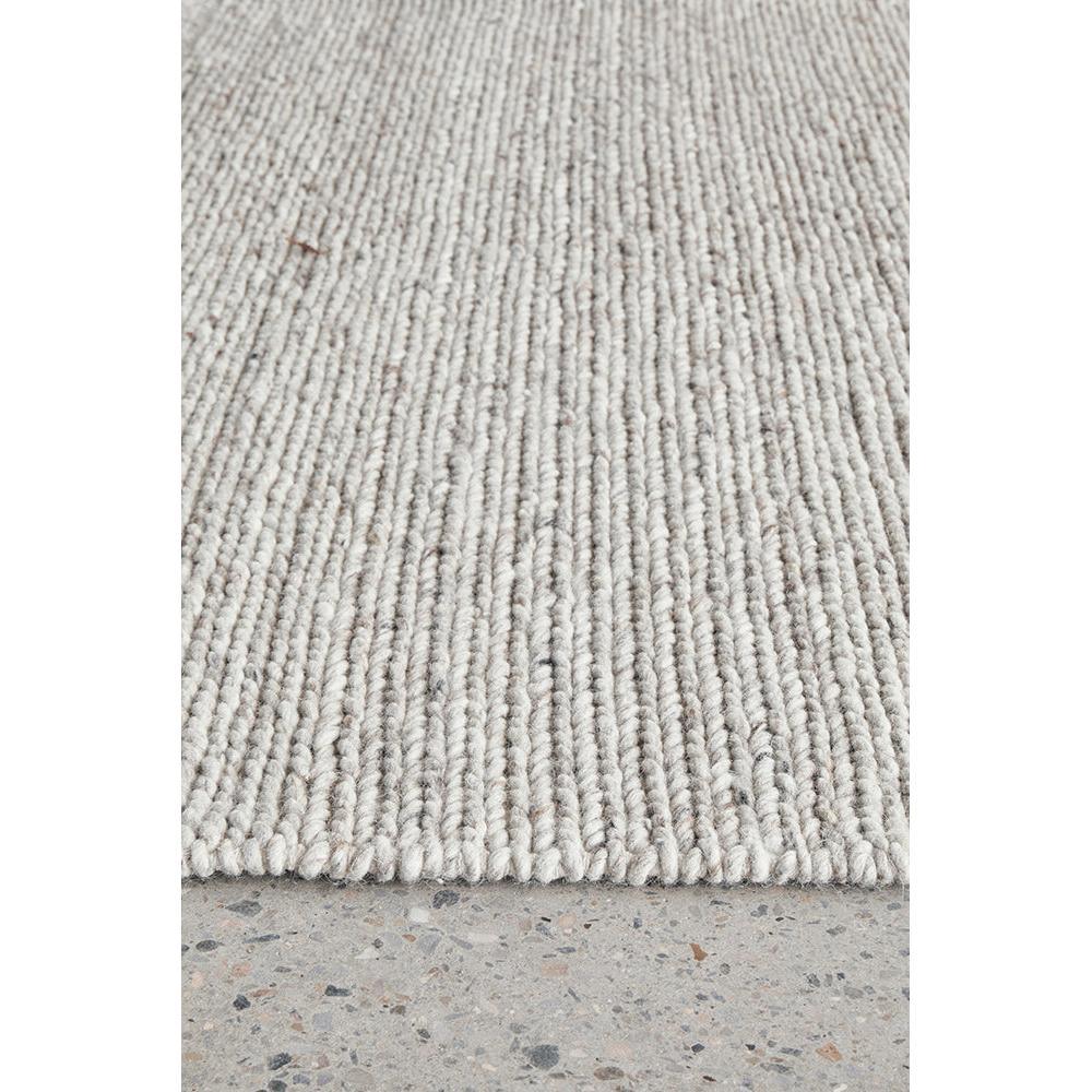 Darren Palmer Paperbark Oatmeal Rug featuring textured loop-pile in oatmeal, ivory and cream on grey, hand-tufted wool.
