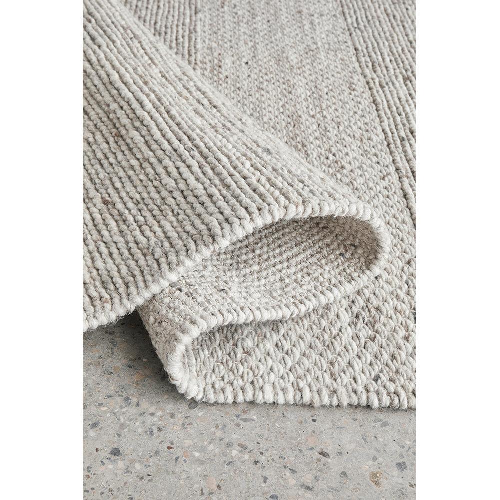 Darren Palmer Paperbark Oatmeal Rug featuring textured boucle in oatmeal, cream, taupe on grey terrazzo tufted wool