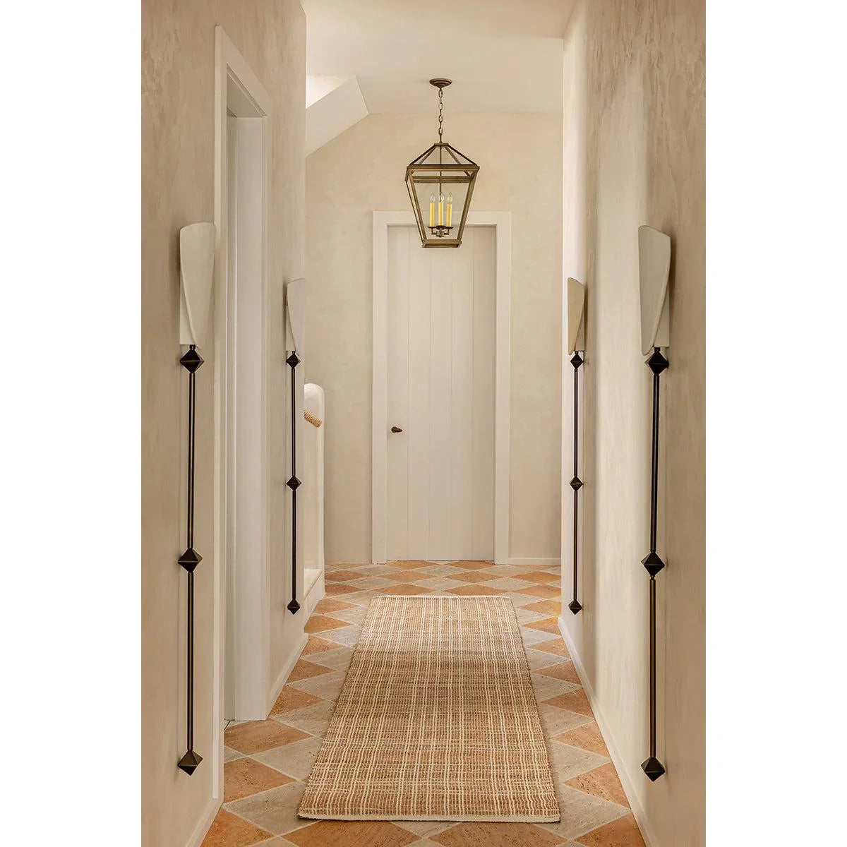 Darren Palmer Plaid Sandstone Runner Rug featuring plaid in sandstone beige and cream on light floor hand-tufted wool