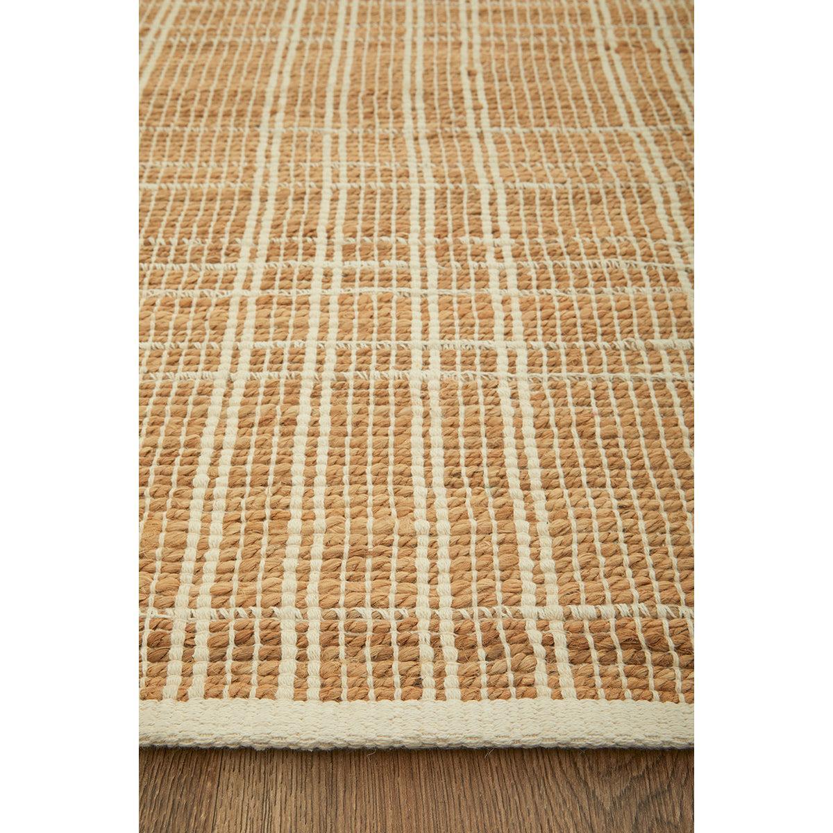 Darren Palmer Plaid Sandstone Runner Rug featuring plaid in sandstone, cream and beige on tan, power-loomed wool