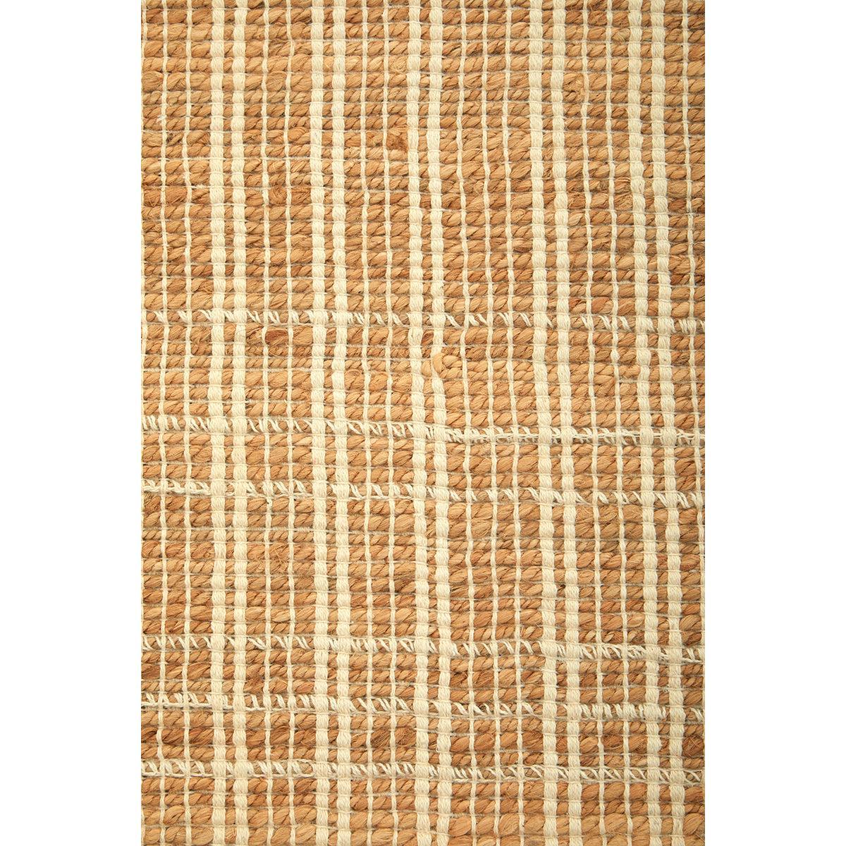 Darren Palmer Plaid Sandstone Runner Rug featuring sandstone brown and ivory plaid on beige background, hand-woven jute
